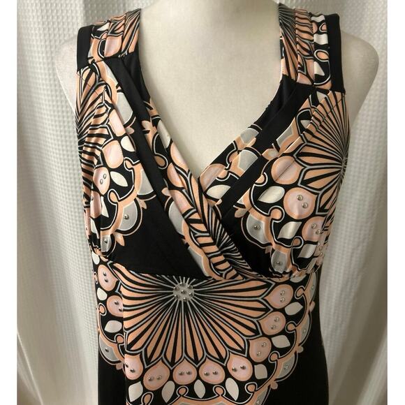 INC Black & Pink Geometric Floral Print Silver Stud Babydoll Maxi Lrg - Picture 3 of 10